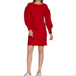 Red Puff Sleeve Sweater Dress Sz Medium